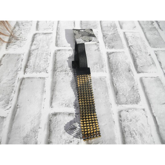 NEW by JUST BASIC, ELASTIC HEADWRAP, HEADBAND BLACK WITH GOLD TONE DECOR  #5 - Picture 8 of 12